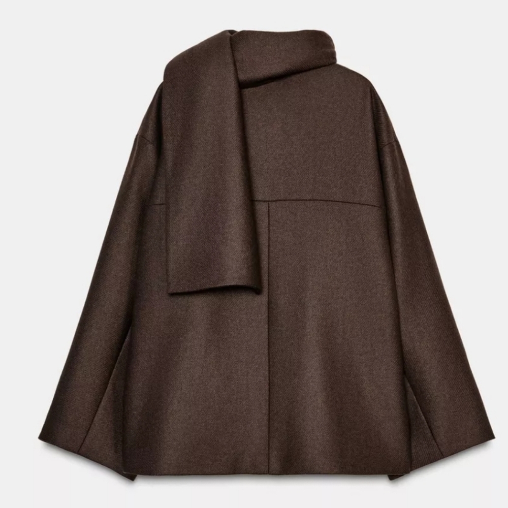 Zara Wool Blend Coat with Scarf - Picture 11 of 13